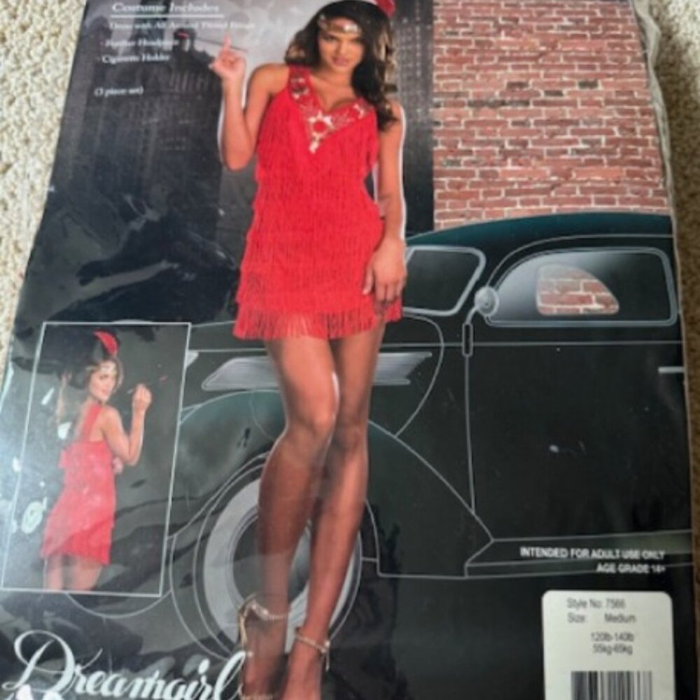 NEW Sexy Red Flapper Dress Costume Roaring 20s Gatsby Fringed Halloween  Sz M